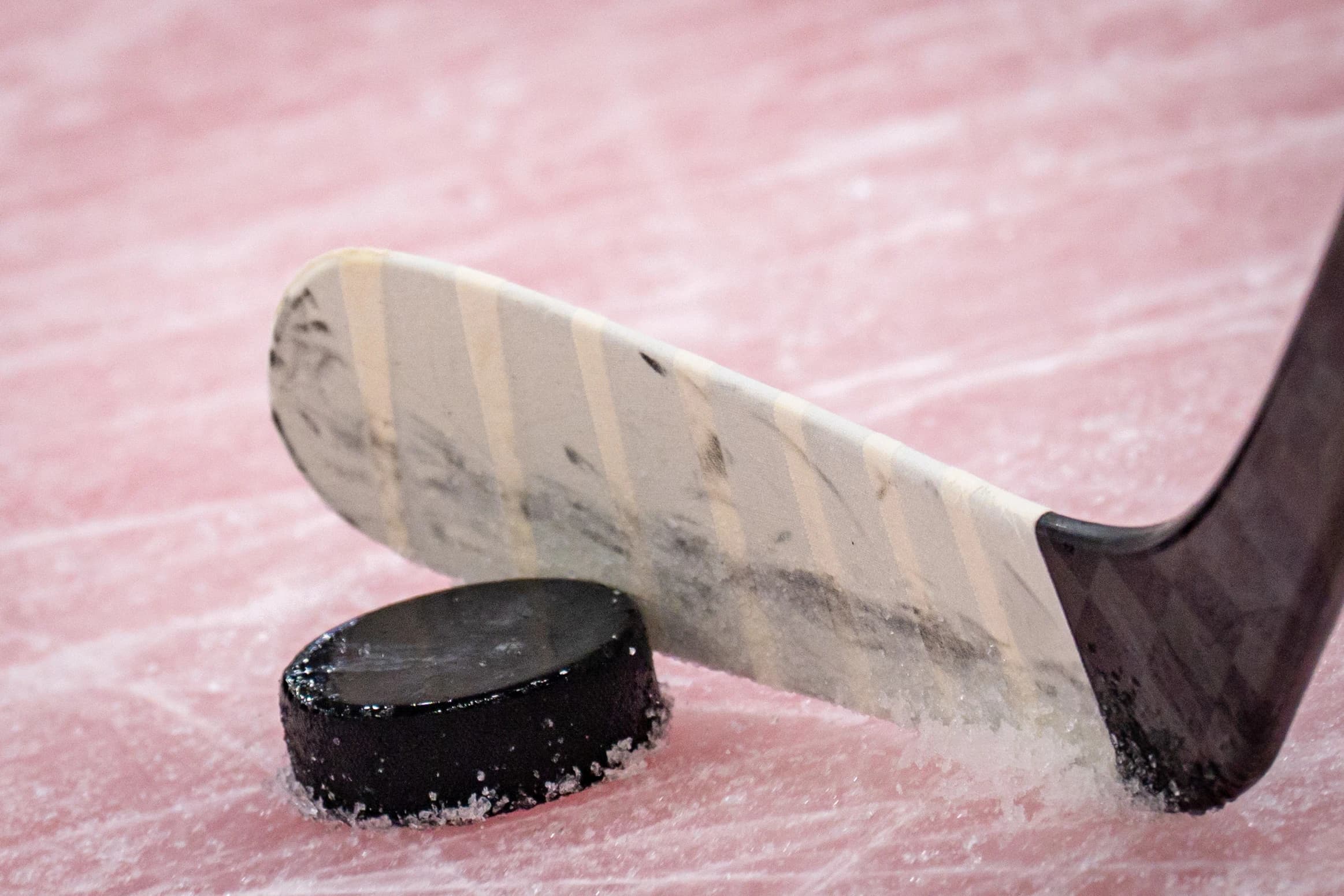 Ein Puck und ein Eishockeyschläger.